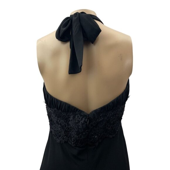 Y2K White House Black Market Halter-Neck Pleated Lace Bodice‎ Fit Flare Dress 8 - Picture 7 of 11